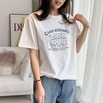 White Cartoon Short Sleeve T-Shirt Woman 2022 Spring Summer New Pop Loose Explicit slim half sleeves Nets female