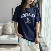 Pure Cotton Short Sleeve T-shirt Woman Summer 2022 New Hit Undershirt Small Bear Couple Mid Half Sleeve Compassionate Blouse