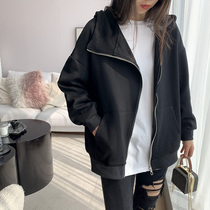 Black sweatshirt short coat female spring autumn 2022 new loose lady casual student little sub-cardiovert blouse