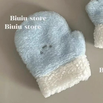 Salted fish plush autumn and winter new product niche small blue gloves cute winter gloves for girlfriend
