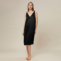 Chen Xiaofull 19 mmi genuine silk crepe satin pure color deep V collar No sleeves Lazy Loose Long Skirt Sleeping Dress dress