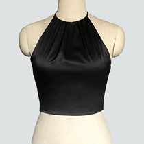 Black Genuine Silk Mulberry Silk Small Round Collar Summer Retro Harness Sexy Large Dew Back Without Steel Ring Bra Integrated Underwear