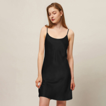 Chen Xiaofull 19 mmi genuine silk crepe satin Lazy Easy Sleeping pyjamas with sleeveless mid-sleeve long-style sling one-piece dress