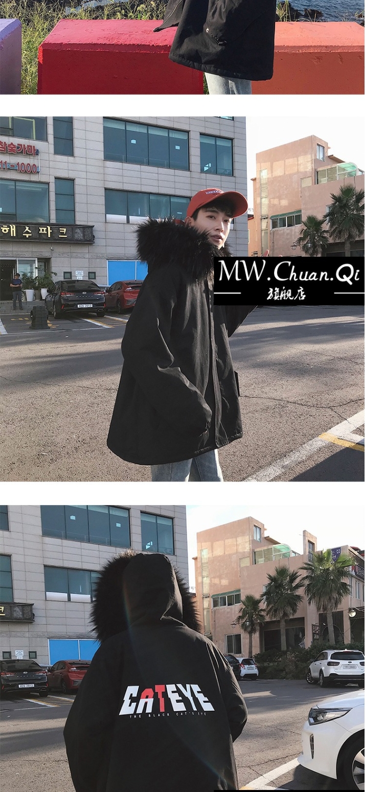 MWCQb003 mùa thu đông mới giới trẻ đội mũ trùm đầu lỏng lẻo đôi dụng cụ quần áo xu hướng áo khoác màu xám 2X - Quần áo độn bông thể thao áo phao bé trai