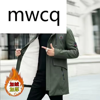 MWCQ áo khoác dài trùm đầu nam 2018 thu đông 2018 cộng với áo khoác nhung dày áo khoác nam màu xanh quân đội 9606 - Áo gió thể thao