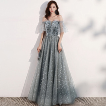 Small evening dress female 2021 New banquet temperament shoulder high-end socialite host light luxury niche senior sense