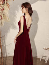 Toast brides 2021 new autumn winter temperament backless marriage niche light luxury high-end evening dress dress women red