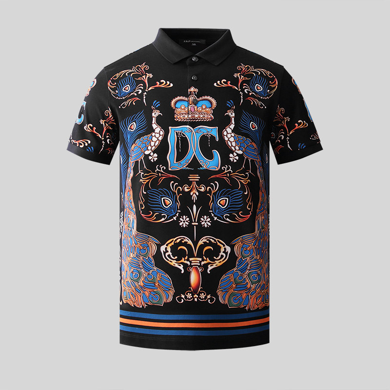 Summer Ice Silk Turning Tide Men's Short Sleeves Polo Shirts Fashion Printed T-shirts Manicure Half Sleeve Boomer European Races