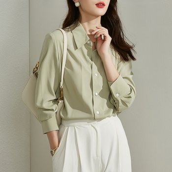 The counter mall withdraws the international big-name cut label, the remaining single-tailed single-end high-grade acetate satin silk shirt women's drape