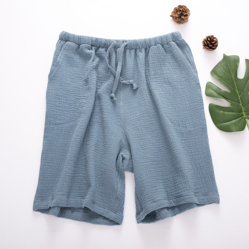 Pajama bộ đồ ngủ của nam giới và quần short mùa hè của phụ nữ mỏng bông hai lớp gạc lỏng giản dị quần năm điểm quần lớn khe quần nhà