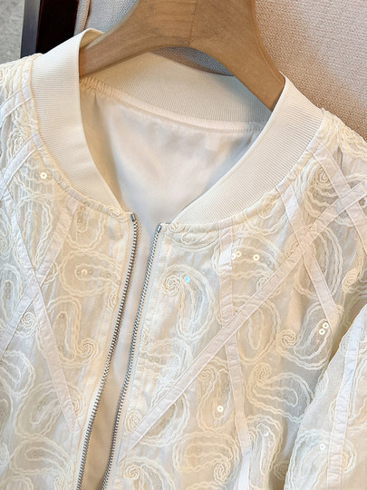 White temperament jacket long-sleeved coat for women 2025 new spring thin high-end heavy-duty short stand-collar top