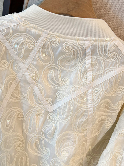 White temperament jacket long-sleeved coat for women 2025 new spring thin high-end heavy-duty short stand-collar top