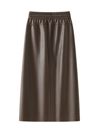 Brown Pu Leather Pencil Skirt for Women 2025 New Autumn High-Waisted Slimming Mid-Length A-Line Skirt Pencil Skirt