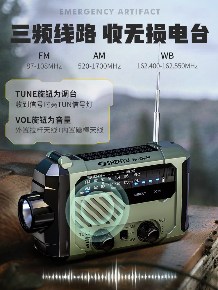 Solar-Powered Emergency Hand-Crank Radio, Disaster Prevention and Combat Readiness, Multi-Functional Power Bank, Flashlight, Doomsday Survival Kit