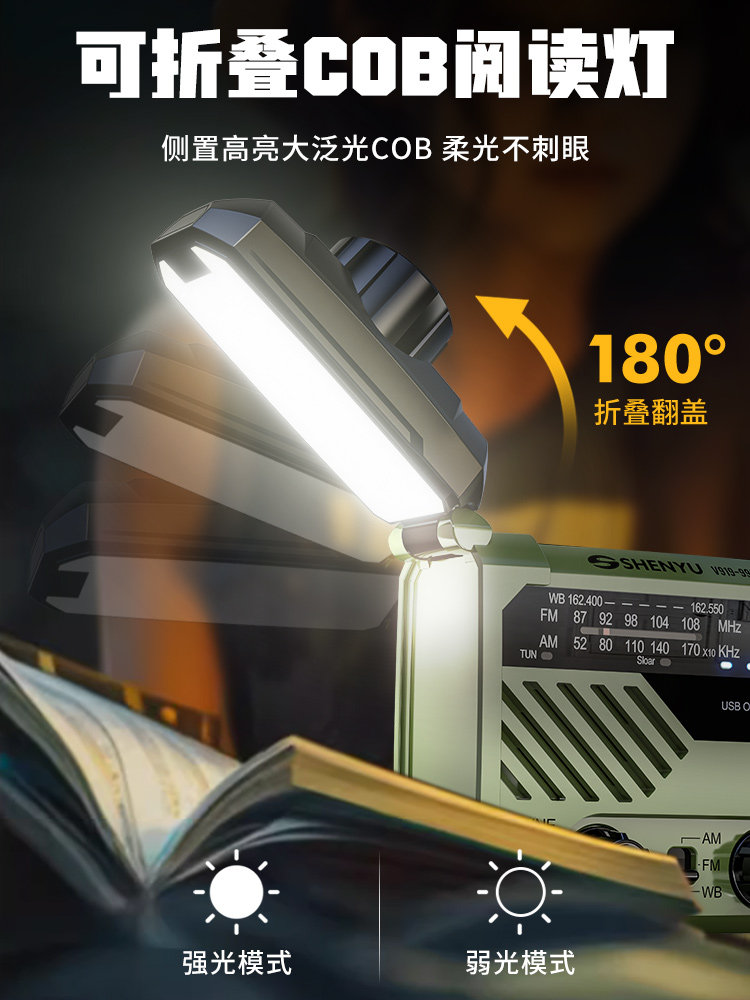 Solar-Powered Hand-Cranked Radio Emergency Flashlight with Strong Light, Ultra-Bright, Multi-Functional Rescue Outdoor Survival Equipment