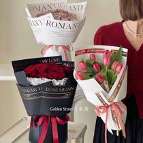 Hot stamping noble simple paper waterproof English wrapping paper flower packaging materials Internet celebrity style hot stamping English simple paper