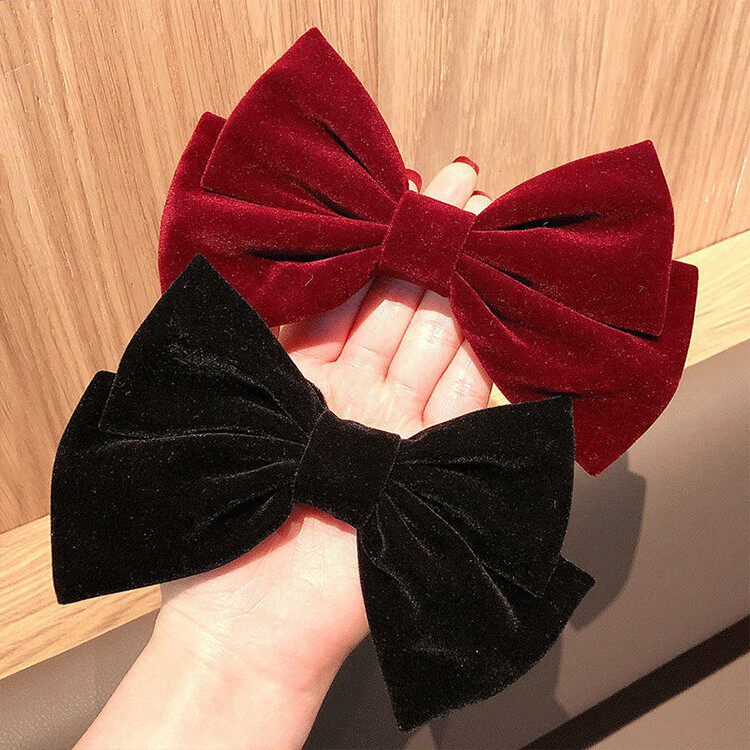 Girls' Western style retro bow hair accessories 2022 winter hairpin girls Korean version of high-end princess corduroy headwear