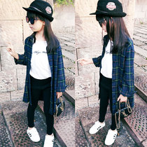 Girl mid-length Ocean Qi Plaid Shirt Woman baby Autumn Fashion jacket Childrens spring and autumn Long sleeves Korean version lining clothes