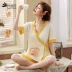 Phụ nữ mang thai Bộ đồ ngủ mùa hè Phụ nữ cho con bú Bộ đồ ngắn tay ngắn cho bé ăn tại nhà sau sinh kéo dài mùa hè cotton kéo tháng phù hợp - Giải trí mặc / Mum mặc