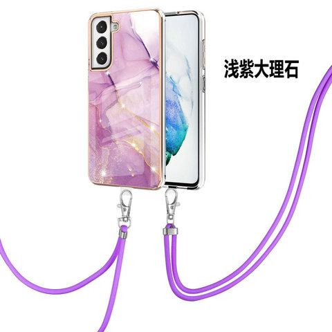 Pink — Marble Pattern Girls Crossbody Lanyard Strap Chic Stylish S23, S23 Plus, S23 Ultra, S22, S22 Plus, S22 Ultra, S21, S21