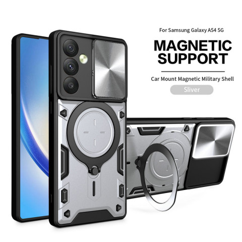 Silver — Camera Lens Slider Protection Ring Finger Holder Kickstand Tough Shockproof A13 5G, A23 5G, A33 5G, A53 5G, A73 5G