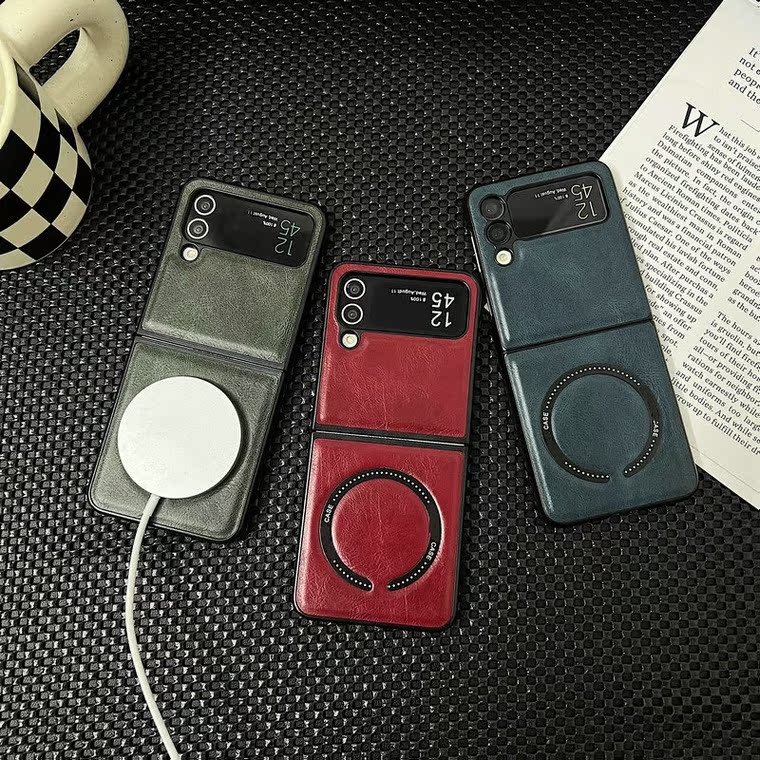 Z Flip4, Z Flip3 Leather High End Premium Wireless Charging Compatible Samsung Phone Case