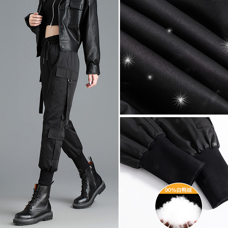 Female wear fashion winter plug thicken cotton trousers high waist thin white duck fluff wear leisure warm pants