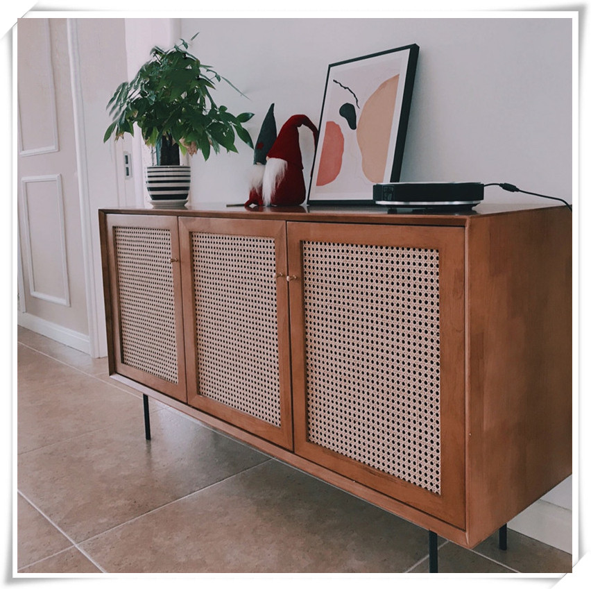 Large and small apartment wall cabinet Japanese-style solid wood rattan dining cabinet home kitchen cupboard storage storage tea cabinet