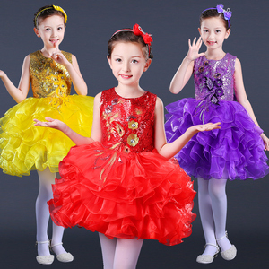 girls princess ballet chorus dresses Children fluffy skirt women short sleeve sequined princess skirt Dance Dress Girls dress children performance dress