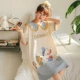 Bộ đồ ngủ bằng cotton tinh khiết nữ đại học phong cách mùa hè ngắn tay phong cách Hàn Quốc dễ thương phục vụ tại nhà đồ ngủ nữ có thể mặc rộng rãi sinh viên - Đêm đầm