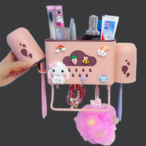 Cartoon Cute Toothbrush Rack Wall-mounted Washing Rack Free of perforated shelves Mouthwash Cup Tooth containing rack Tooth Cylinder Suit