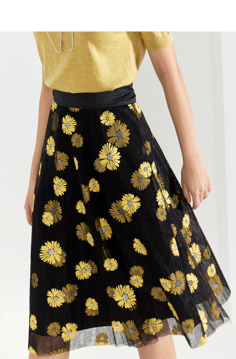 2020 autumn new sound women's clothing fashion small daisy printed mesh stitching skirt female 8C50350320