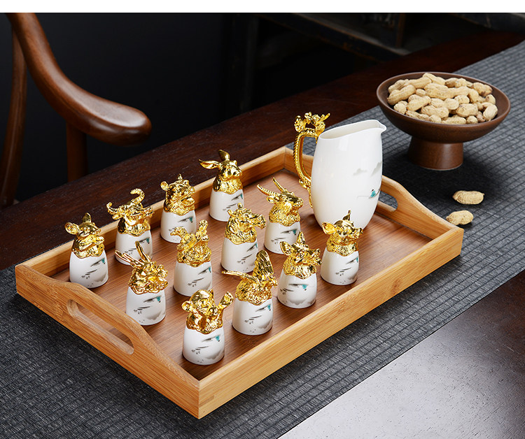 Ликер Cup 网红陶瓷十二生肖酒具家用白酒杯中式12只小酒杯子分酒器送礼套装