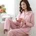 Đồ ngủ của phụ nữ mùa thu cotton tinh khiết dài tay dày không khí ấm áp cotton xen kẽ mùa thu và mùa đông bông mỏng chần bông phù hợp với dịch vụ nhà - Cha mẹ và con