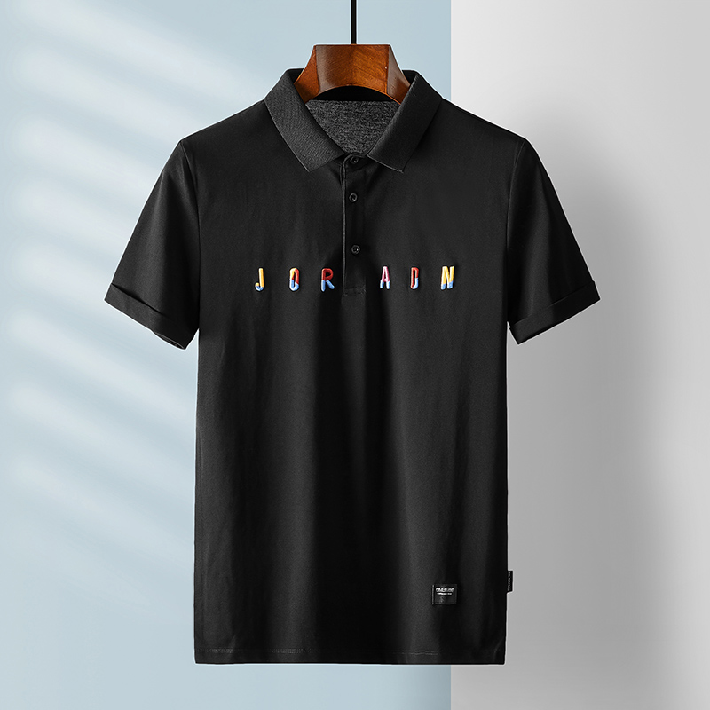 Mùa hè nam ngắn tay t-shirt lại cổ áo Hàn Quốc phiên bản của xu hướng thân polo áo sơ mi nam thêu thời trang lá thư thương hiệu nửa tay áo