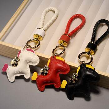 Fashionable Leather Braided Rope Keychain with a Cartoon Cute Design, Popular Car Keychain and Bag Charm