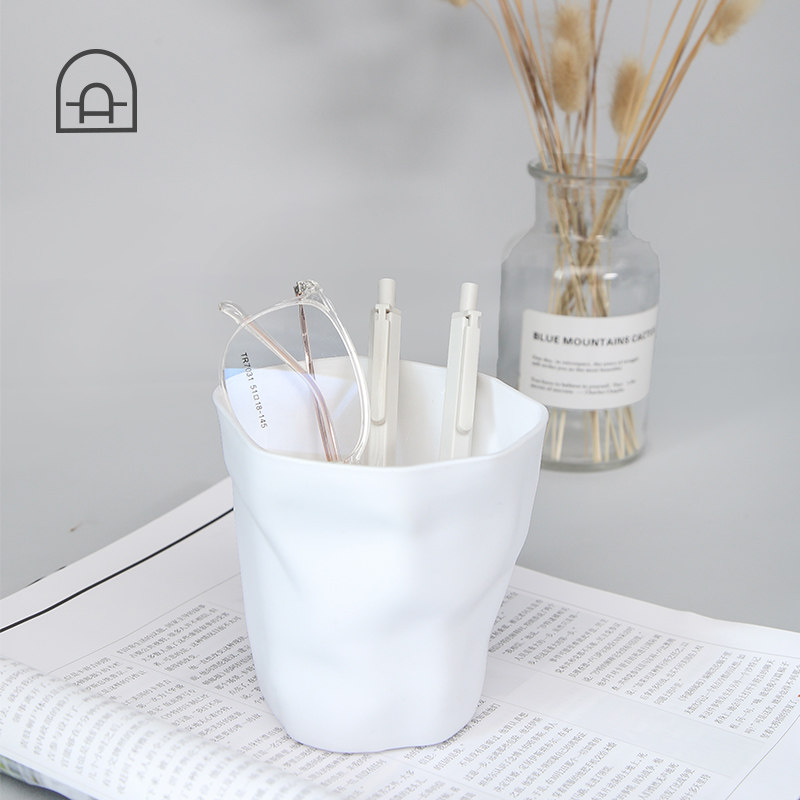 Dongha Nordic creative pen holder Pleated personalized paper basket ins storage bucket Desktop mini trash can decorative ornaments