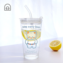 Dongha 2020 new suction tube Cup female ins tide simple home fresh forest childrens glass with lid