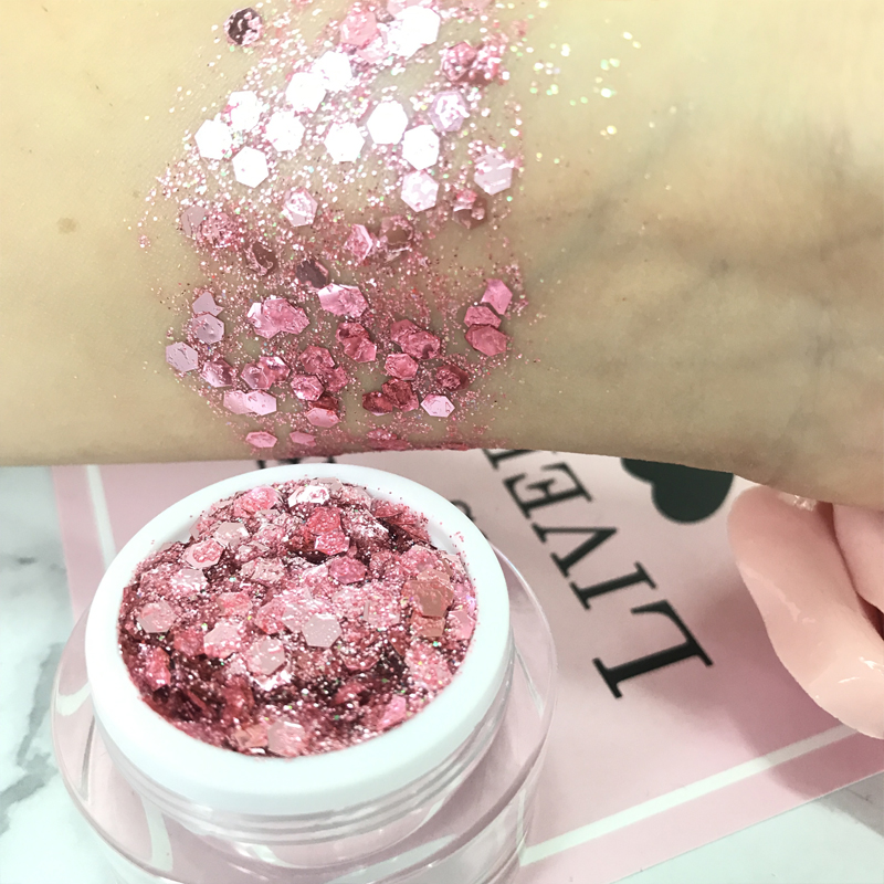 Elves bụi ánh sáng cao lục giác sequin gel kem mặt cơ thể flash trang điểm chương trình nàng tiên cá quy mô sân khấu ảnh phấn bắt sáng
