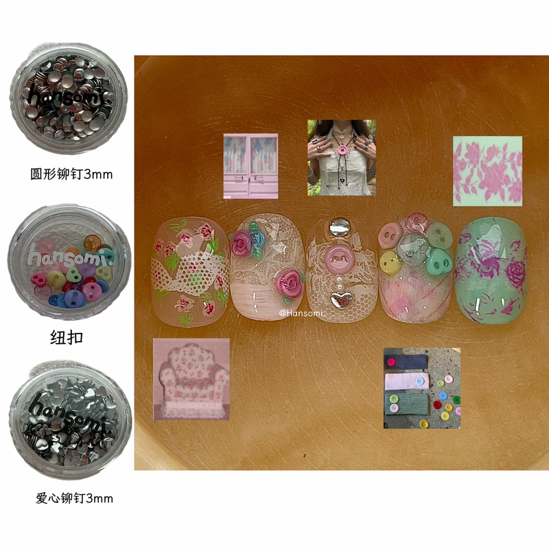 Hansomi Nail Button-Shaped Heart Rivets Niche Nail Art Design Materials Nail Decorations Hansomi Nail Button-Shaped Heart Rivets Niche Nail Art Design Materials Nail Decorations