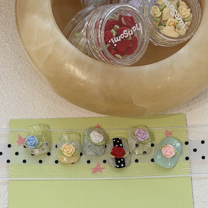 Hansomi Nail Vintage Three-Dimensional Rose Flower Showa-Style Retro Old-Fashioned Cake Korean-Style Nail Art Decorations