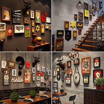 Staircase Wall Industrial Wind Decoration Hot Pot Barbecue Catering Hotel Retro Wall Painting Creative Solid Photo Frame Wall Sticker