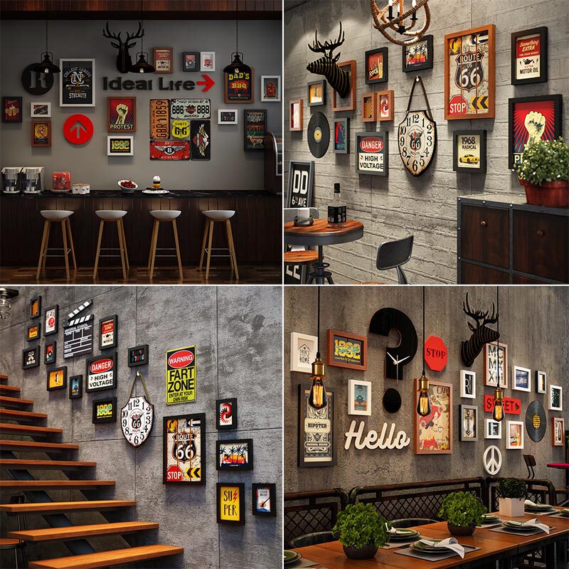 Bar Restaurant Stairway Wall Furnishing Industrial Style Creative Hairdresshop Retro Pendant Hotel Wall Decoration-Taobao