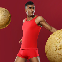This life-year mens hon-transport vest pure cotton mens warm underwear sports slapped bottom blouses red Two clothes for tiger years
