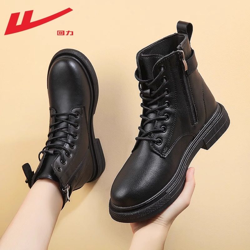 Женские сапоги с откидной спинкой, хлопчатобумажные сапоги, ботинки Martin, осенние и зимние новые полусапожки, а также бархатные кожаные туфли, теплые кожаные ботинки в британском стиле, женские модели