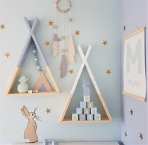 INS Nordic wooden triangle Wall decorative shelf shelf childrens room macaron color storage props