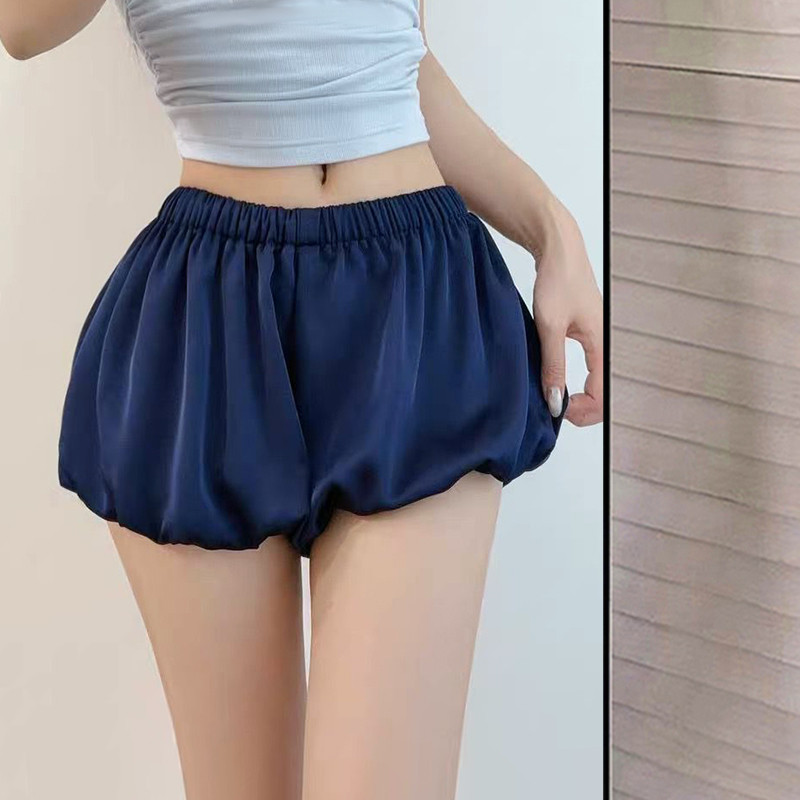 2025 New Style Hot Girl Comfortable Satin Acetate Smooth Cute Bud-Shaped Elastic Waist Casual Sexy Shorts for Women
