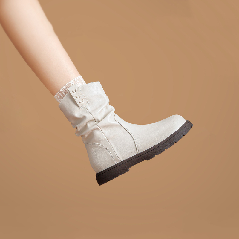 White Short Boots for Women 2026 Autumn and Winter New Style Slouch Boots Flat Soft Sole Versatile Martin Boots French Flat Boots Hot Sale