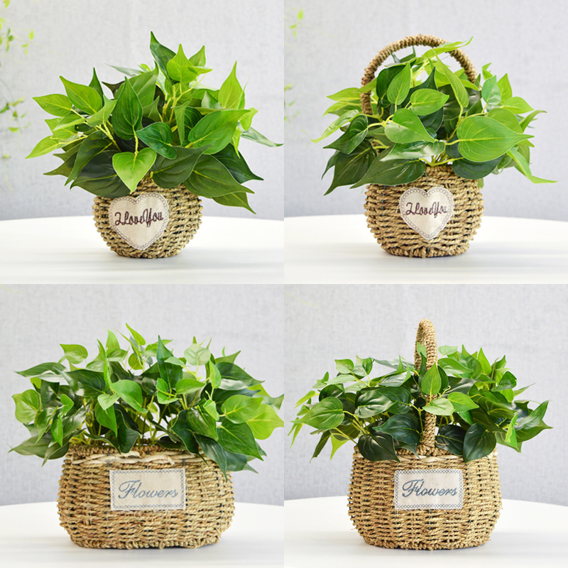 Artificial Plants, Fake Green Plants, Pothos, Evergreen Plants, Living Room Interior Decoration, Round Basket, Small Potted Plants, Plastic Flower and Plant Ornaments