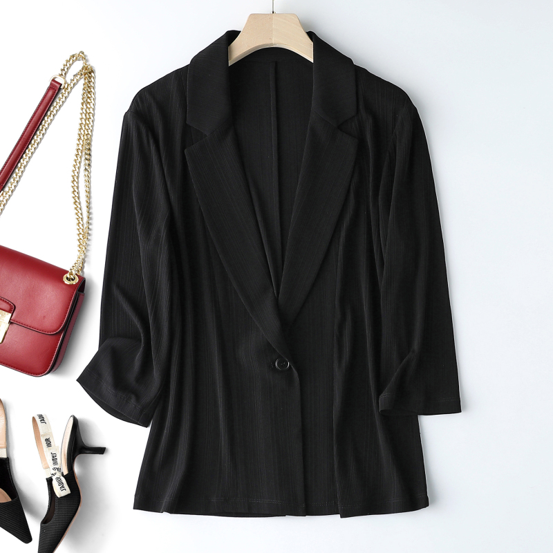 Spring and Summer New High-End Silk Blazer with Three-Quarter Sleeves, Loose V-Neck Top, Elegant and Fashionable Women's Suit